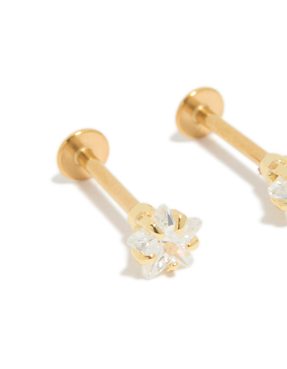 Gold Plated Surgical Steel Cubic Zirconia Star Flat Back Studs