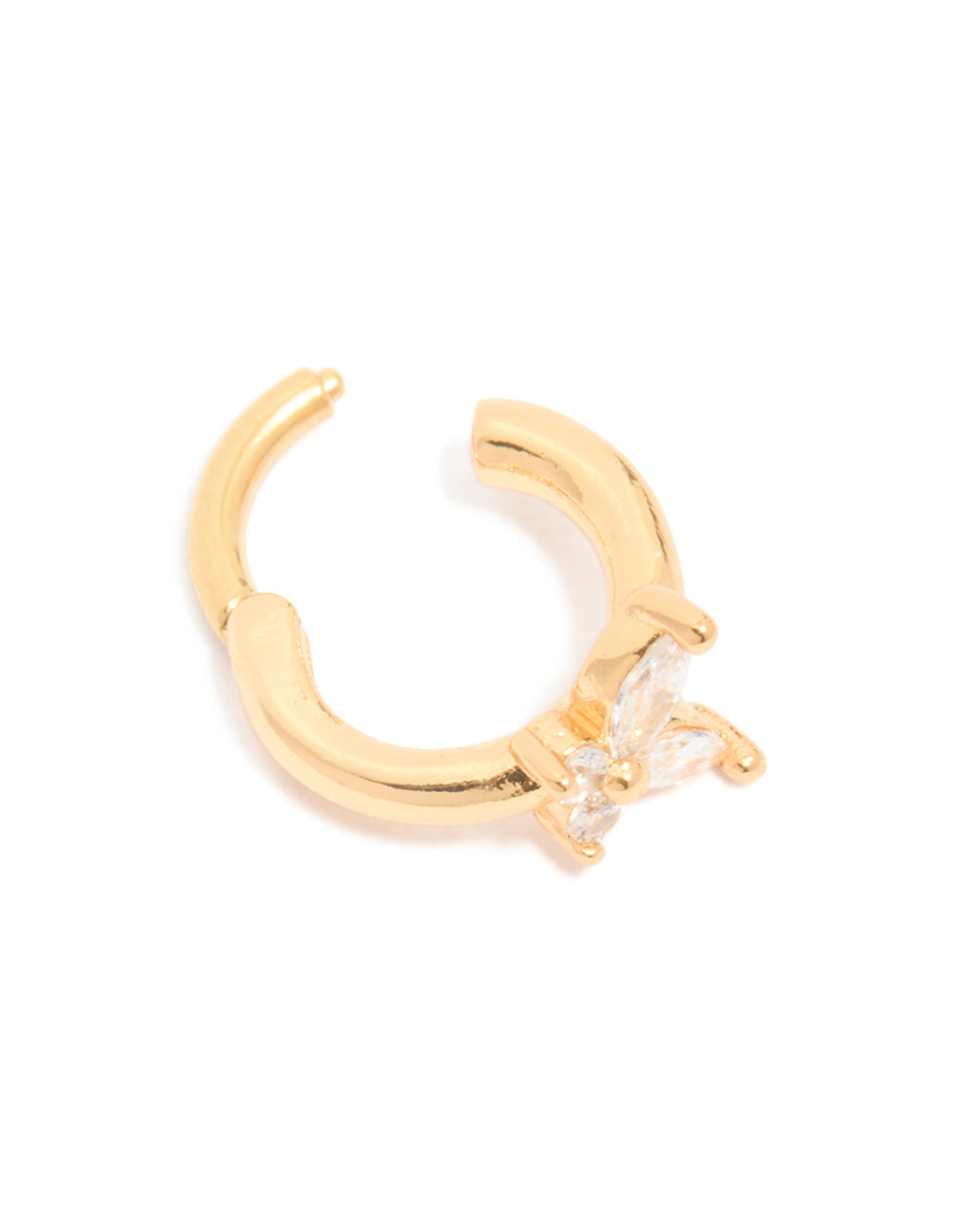 Stainless Steel Micro Cubic Zirconia Butterfly Clicker Ring