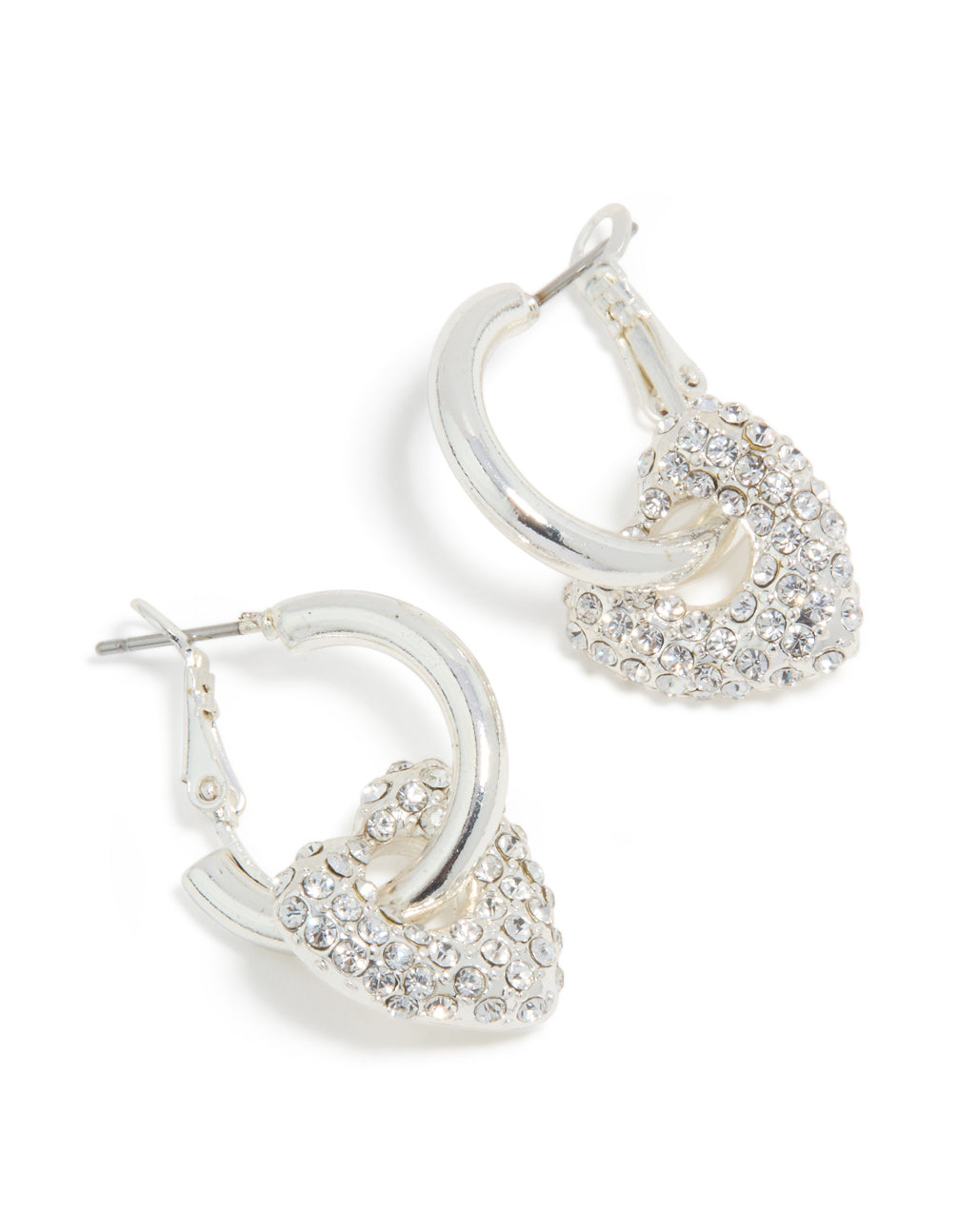 Silver Diamante Pavé Heart Huggie Earrings