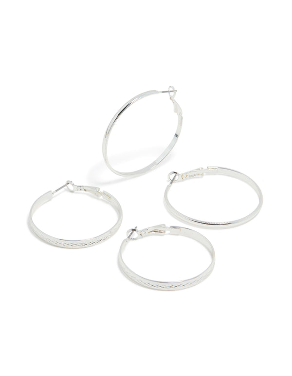 Silver Mixed Textured Hoop Earrings 2-Pack