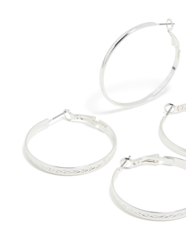 Silver Mixed Textured Hoop Earrings 2-Pack
