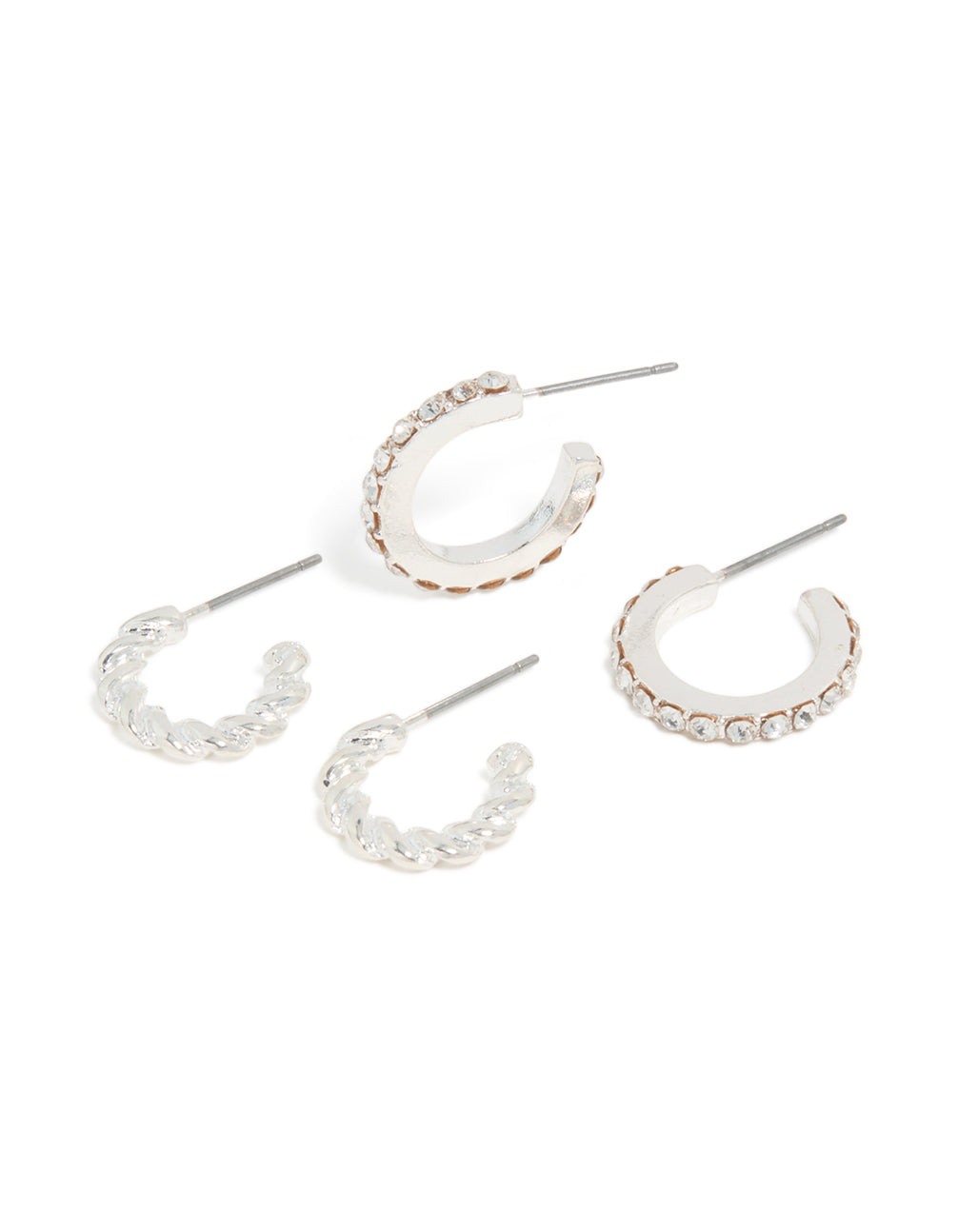 Silver Twisted & Diamante Hoop Earrings 3-Pack