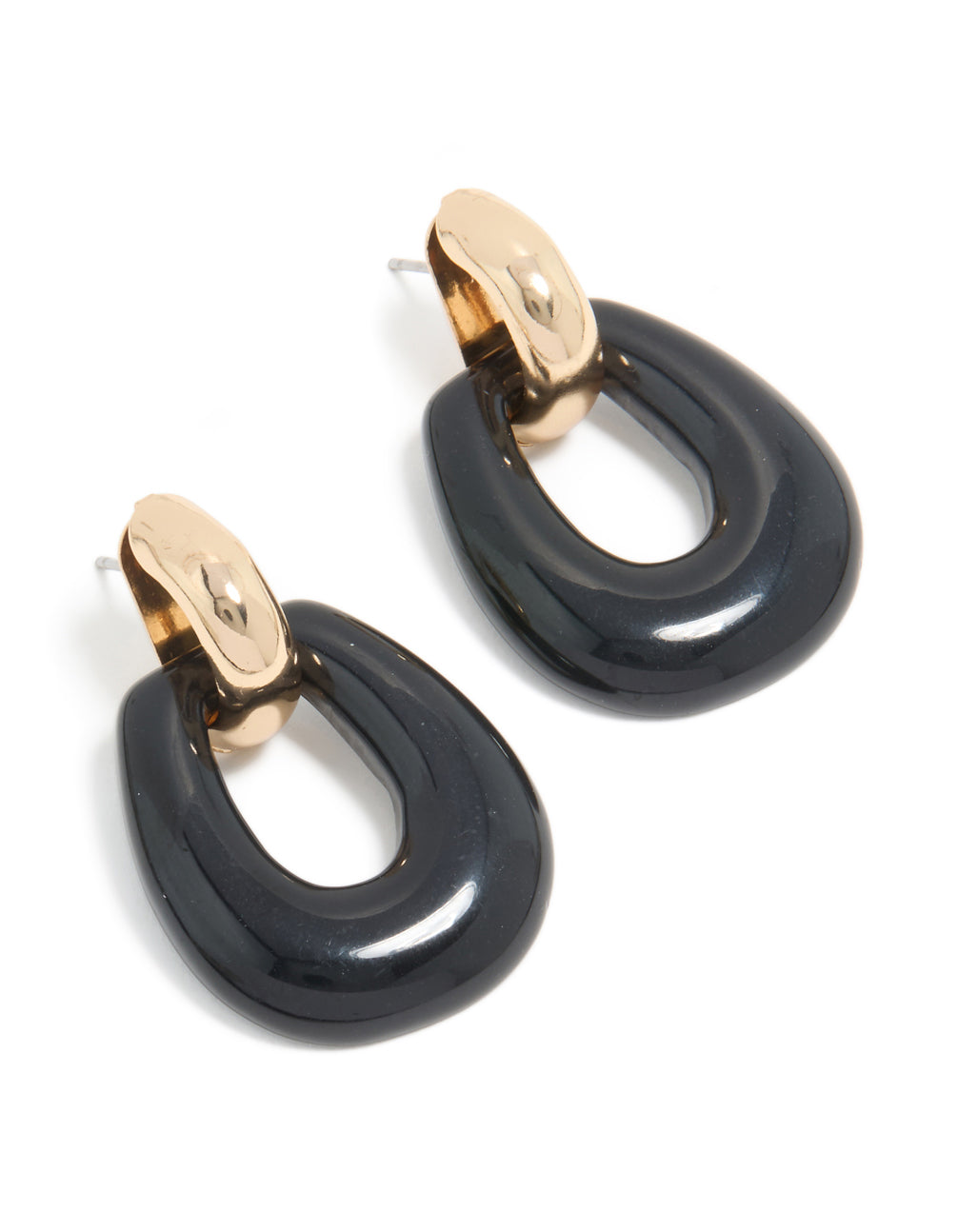 Gold & Black Acrylic Doorknocker Drop Earrings