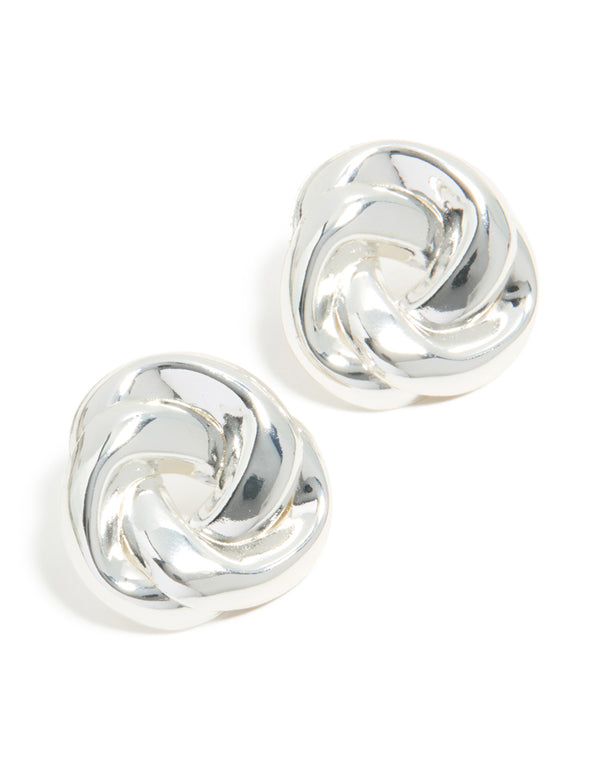 Silver Twisted Rope Circle Stud Earrings