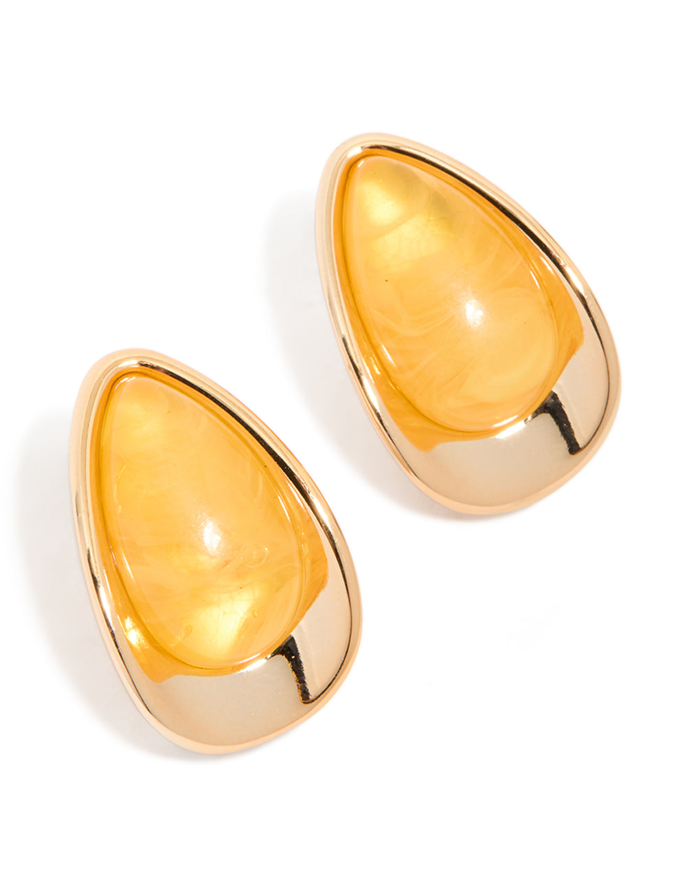 Gold Yellow Beaded Pear Stud Earrings