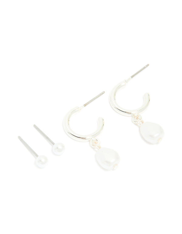 Silver Pearl Ball & Hoop Earrings 2-Pack