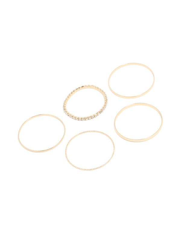 Gold Diamante & Shiny Bangles 5-Pack