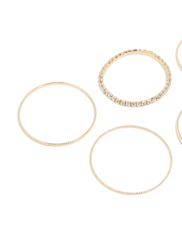 Gold Diamante & Shiny Bangles 5-Pack