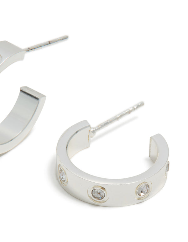 Waterproof Stainless Steel Square Cubic Zirconia Hoop Earrings