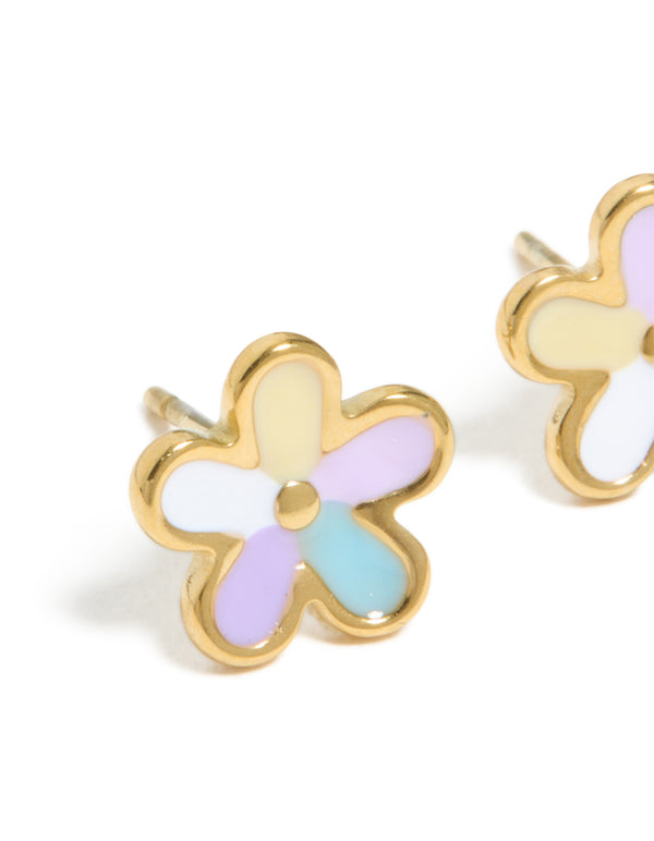 Kids Waterproof Gold Plated Stainless Steel Flower Stud Earrings