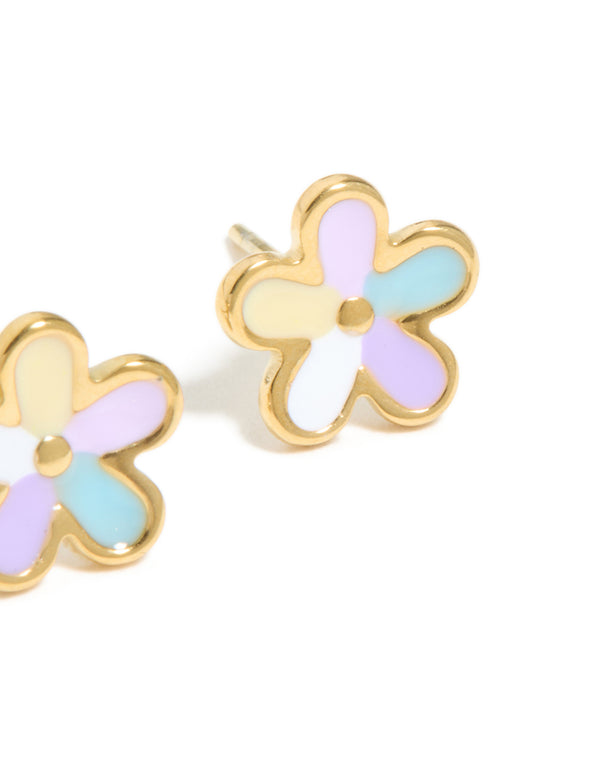 Kids Waterproof Gold Plated Stainless Steel Flower Stud Earrings