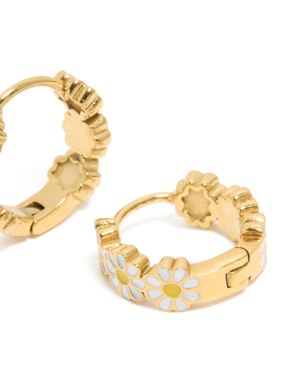 Kids Waterproof Gold Plated Stainless Steel Daisy Huggie Earrings