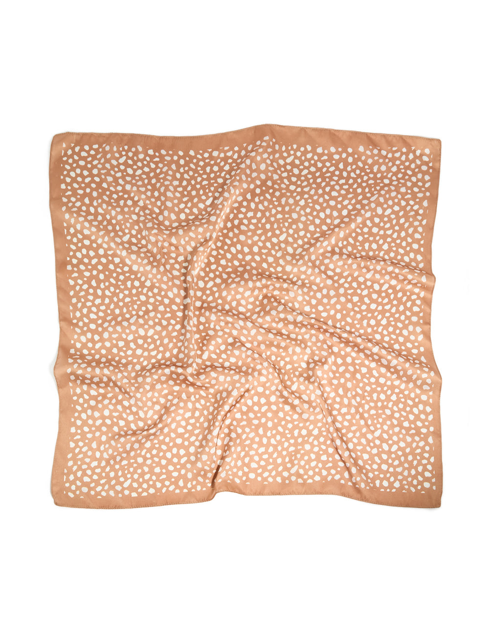 Beautifully crafted spotted deer print fabric scarf in tan and white front view