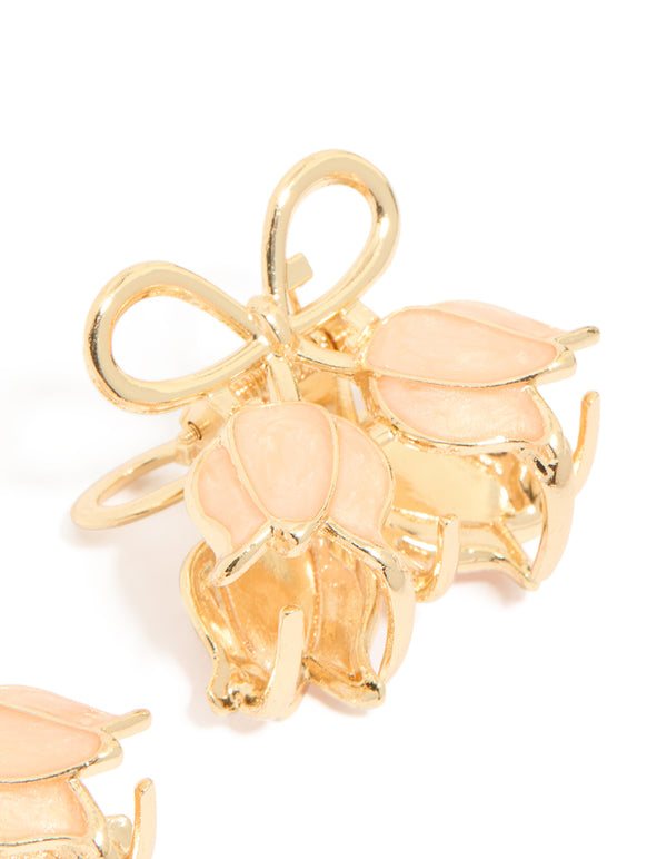 Gold Double Tulips Bow Claw Clips 2-Pack