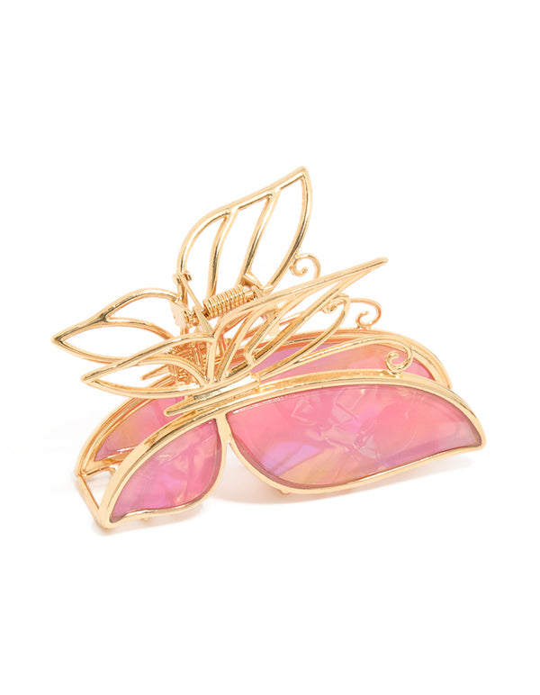 Gold & Pink Acrylic Butterfly Claw Clip