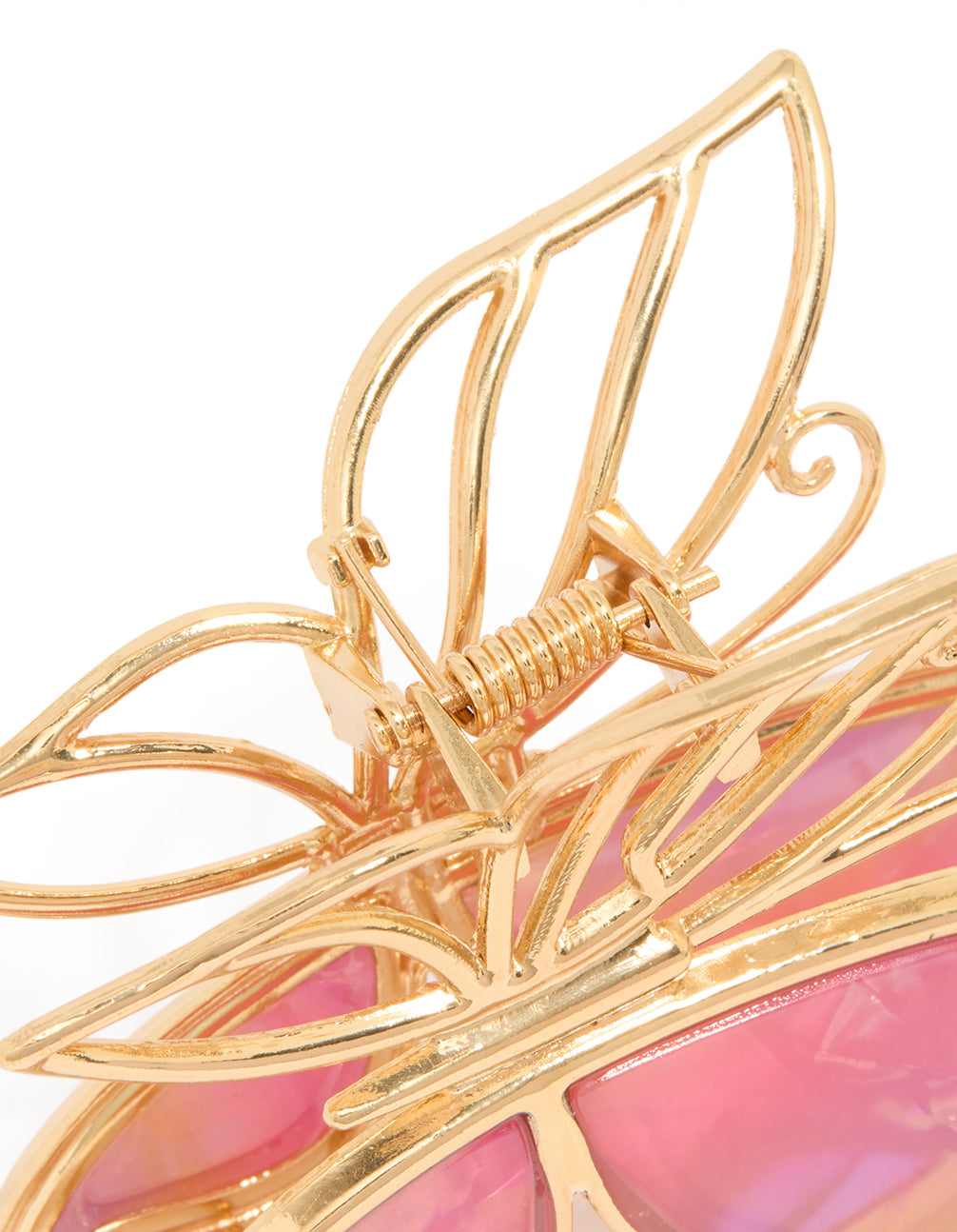 Gold & Pink Acrylic Butterfly Claw Clip
