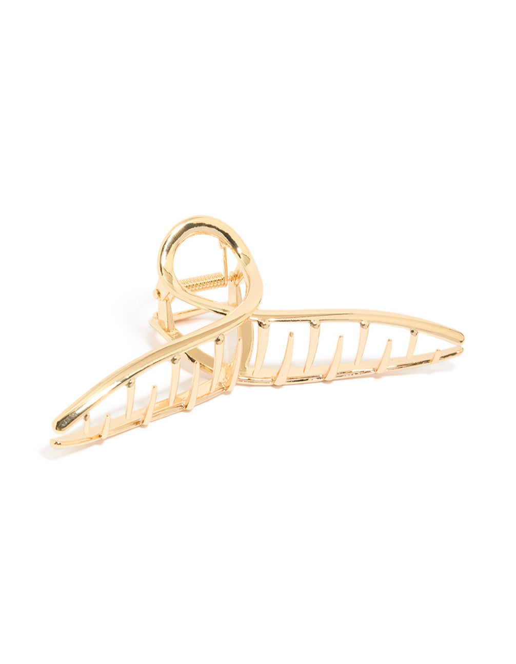 Crafted from solid gold twisted loop claw clip front view