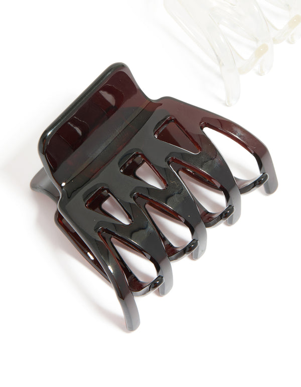 Chocolate Brown & White Acrylic Small Zig Zag Claw Clips 2-Pack