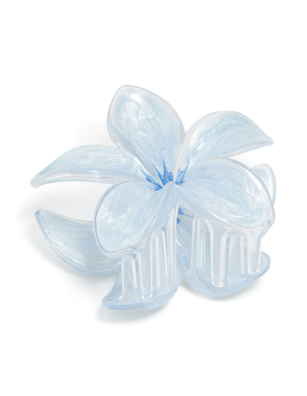 Light Blue Clear Edge Frangipani Flower Claw Clip