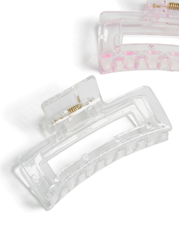 Clear & Iridescent Pink Small Rectangle Claw Clips 2-Pack