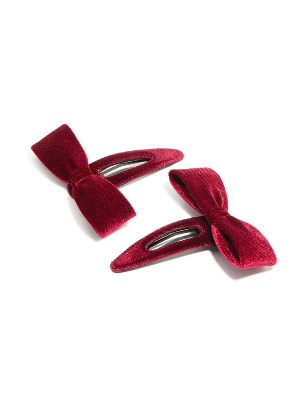 Burgundy Velvet Fabric Bow Clips 2-Pack