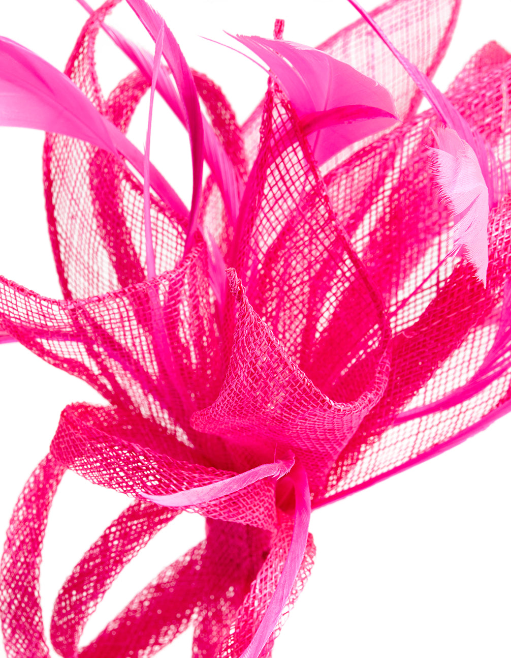 Fuschia Sinamay Fabric Feather Mesh Fascinator