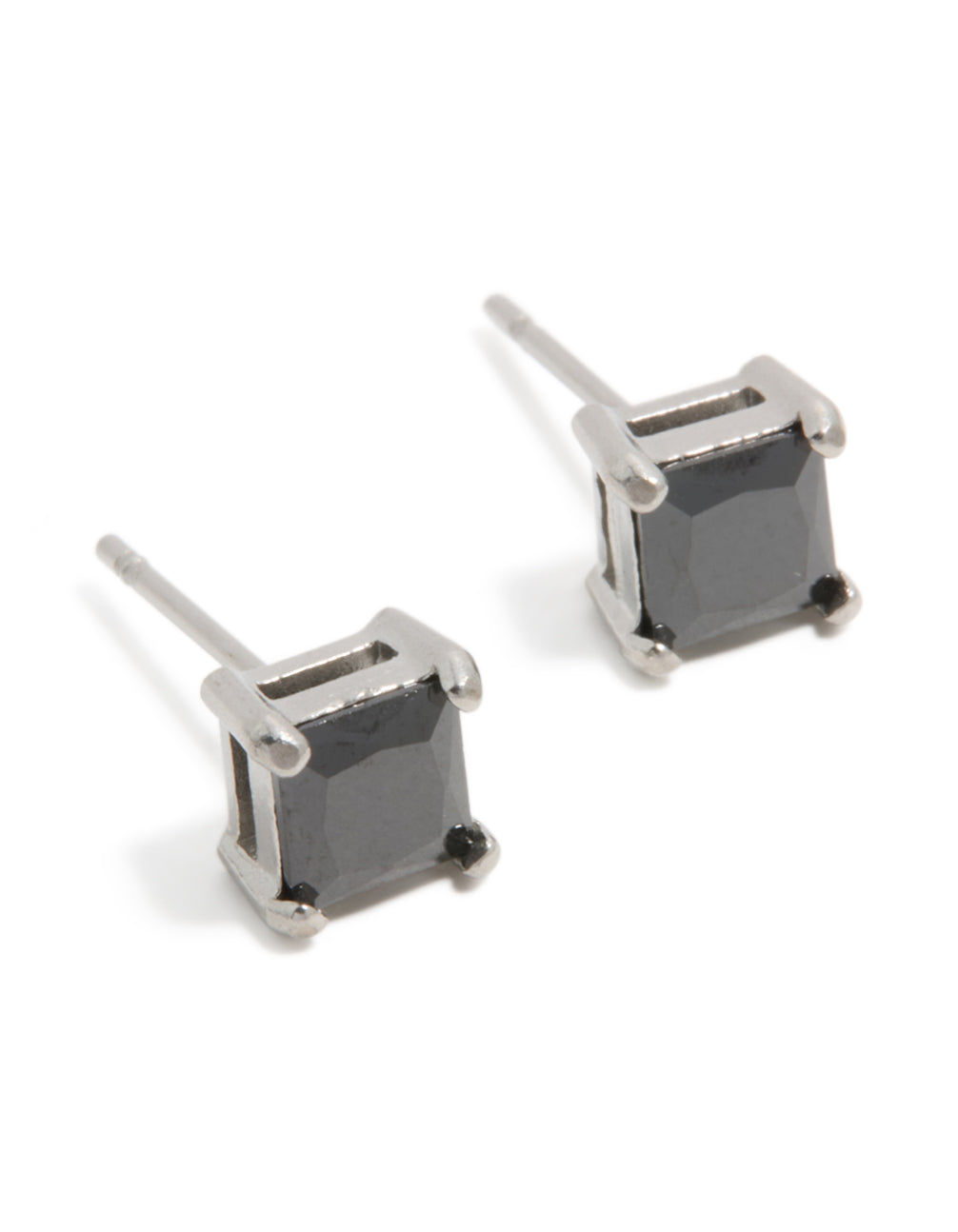 Mens Waterproof Stainless Steel Small Square Black Cubic Zirconia Stud Earrings