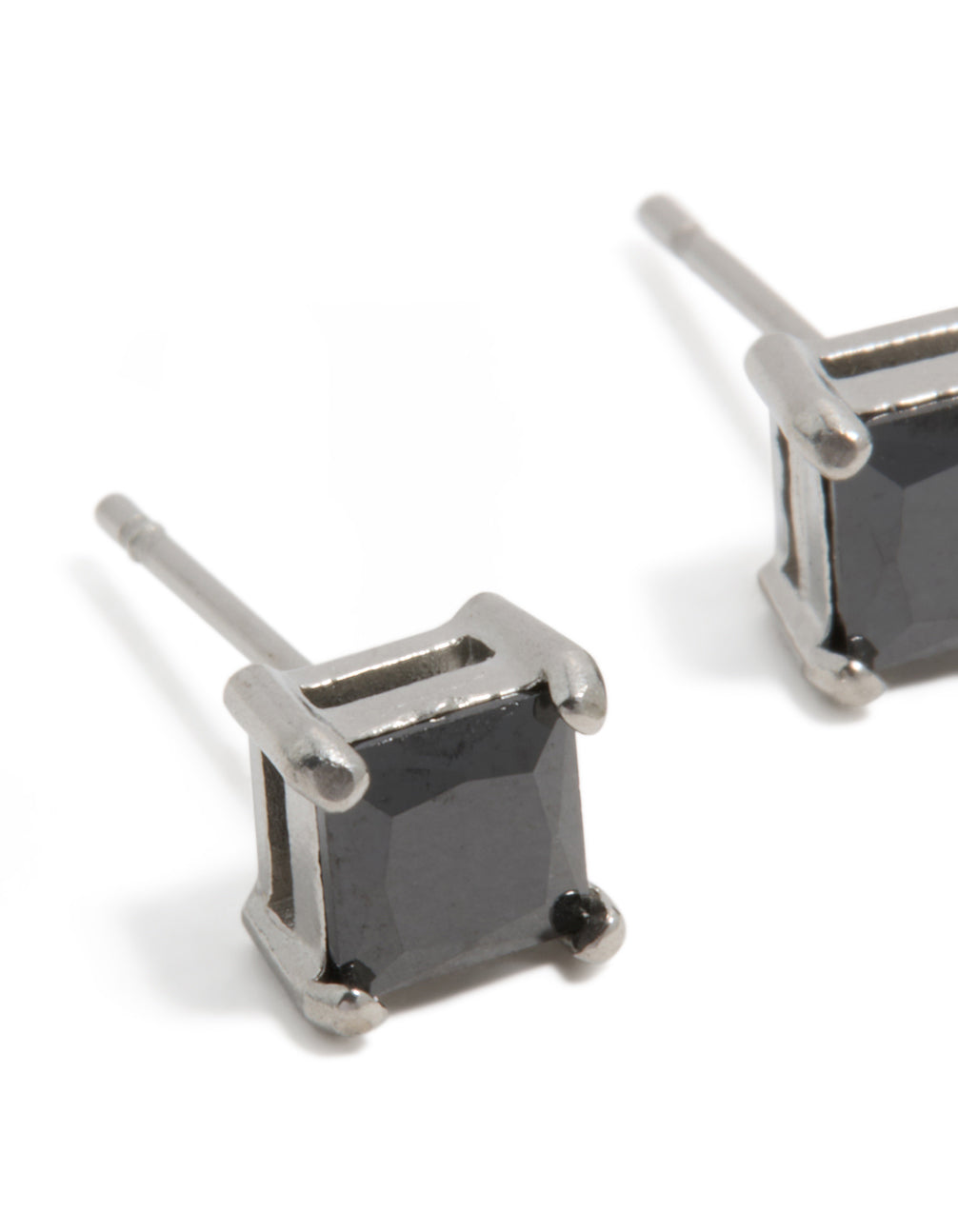 Mens Waterproof Stainless Steel Small Square Black Cubic Zirconia Stud Earrings