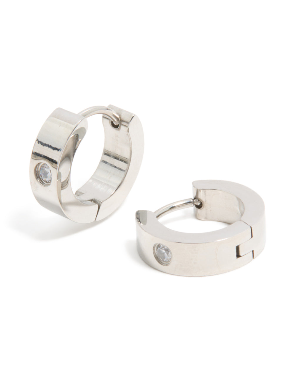 Mens Waterproof Stainless Steel Cubic Zirconia Huggie Earrings