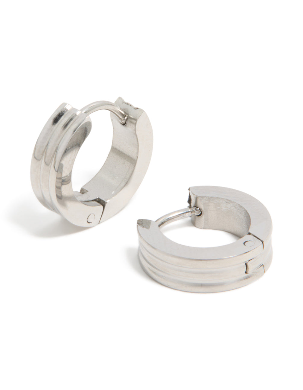Mens Waterproof Stainless Steel Ribbed Huggie Earrings