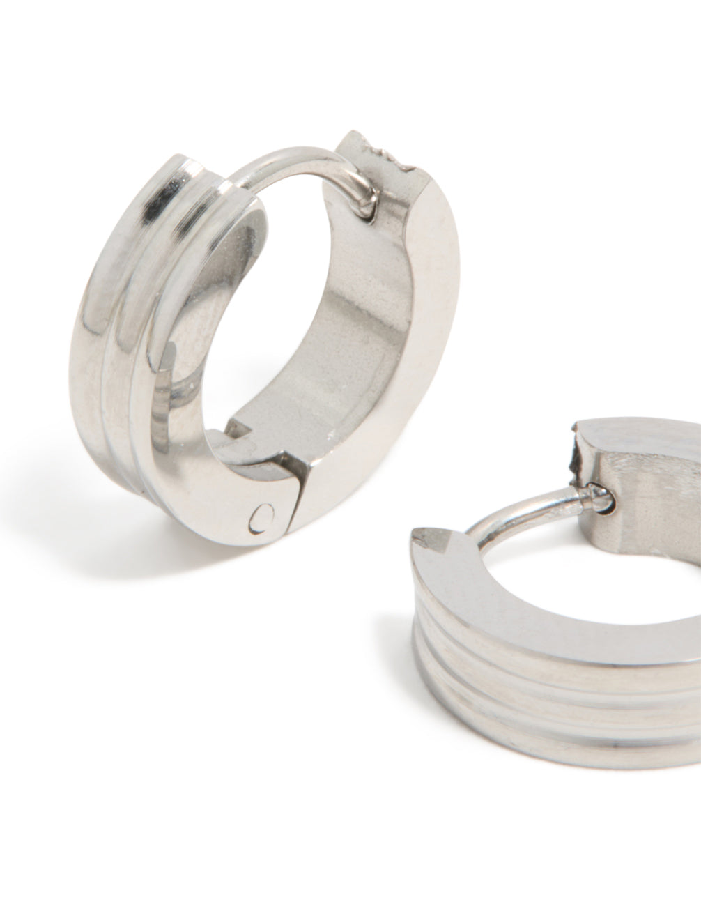 Mens Waterproof Stainless Steel Ribbed Huggie Earrings