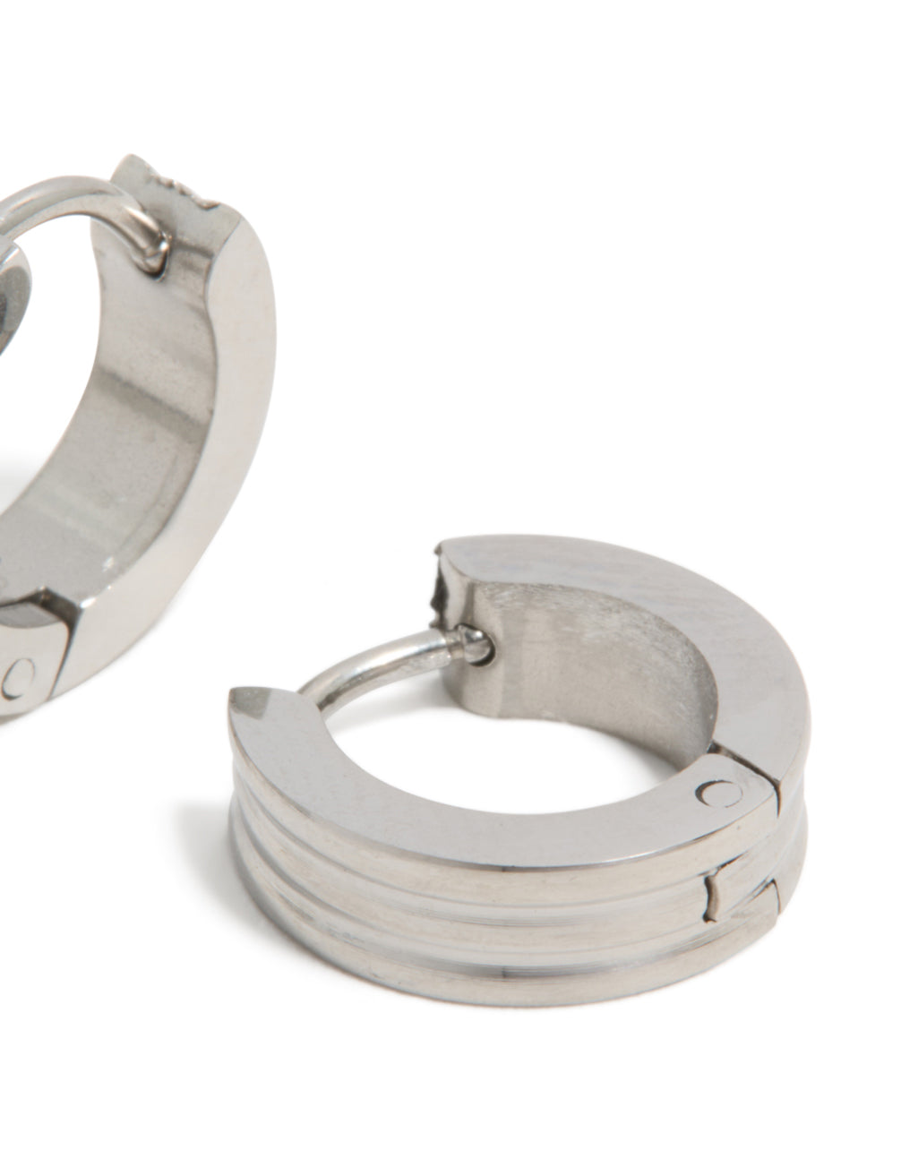 Mens Waterproof Stainless Steel Ribbed Huggie Earrings