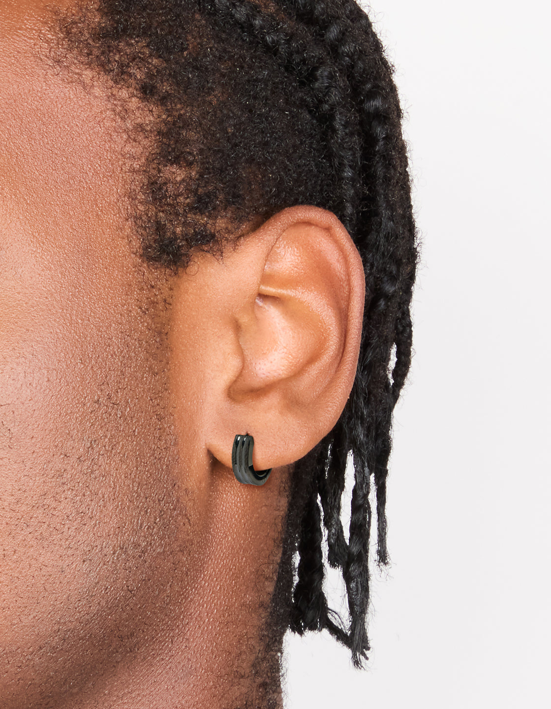 Mens Waterproof Black Coated Stainless Steel Ribbed Huggie Earrings