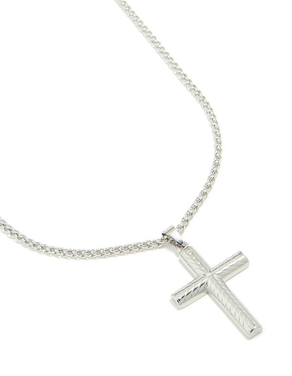 Mens Waterproof Detailed Cross Pendant Necklace