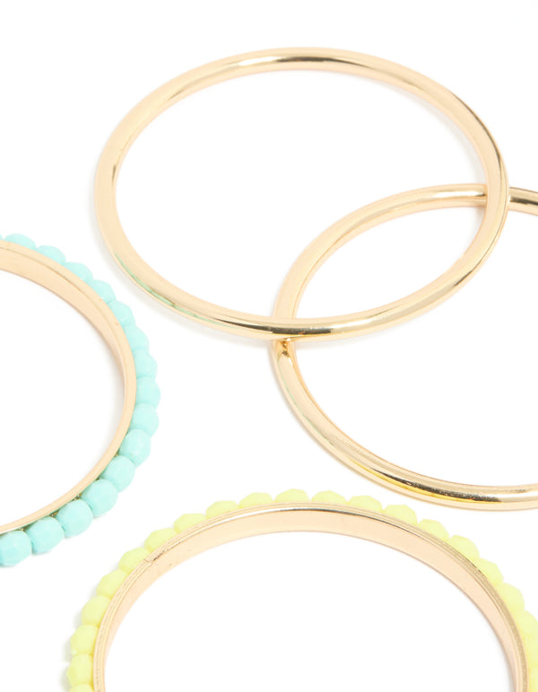 Gold Blue & Yellow Acrylic Beaded Bangles 6-Pack