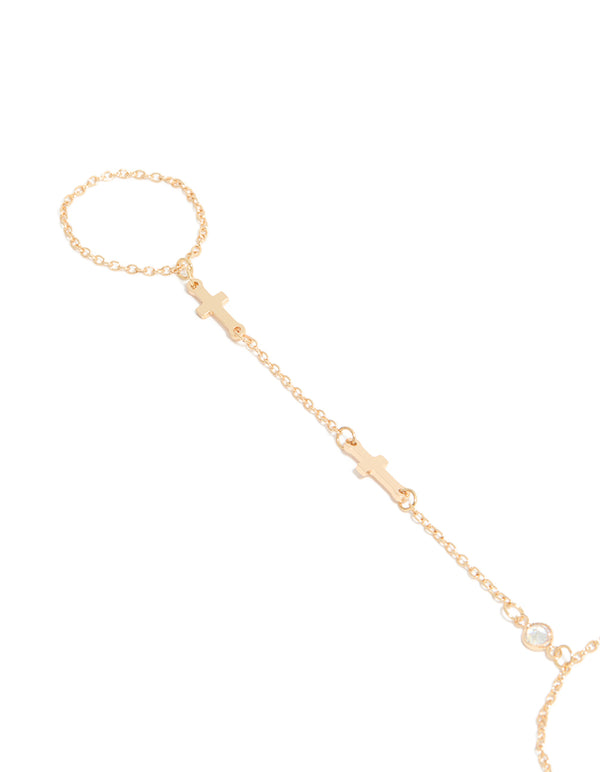 Gold Cross Pendant Hand Chain