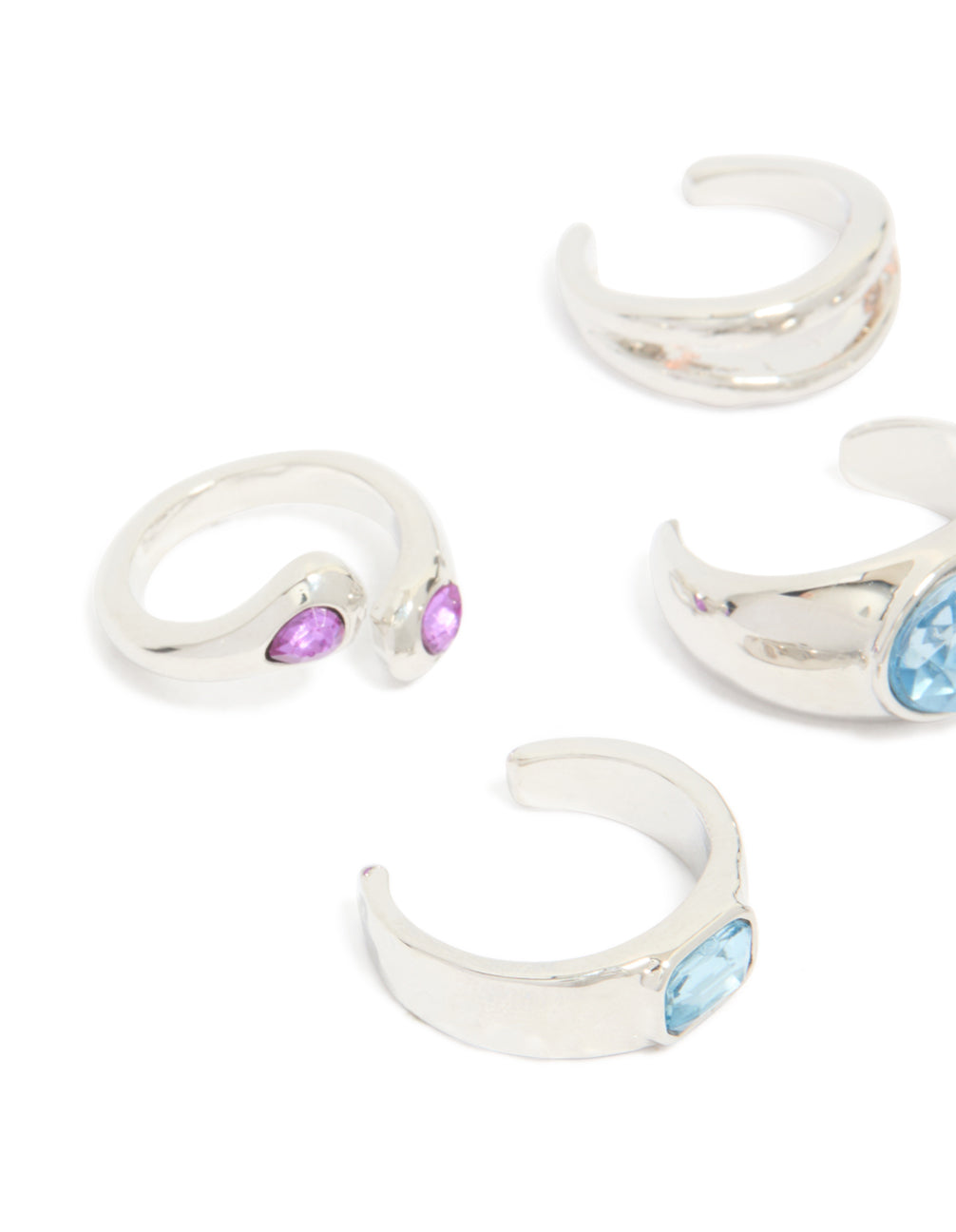 Featuring silver multicoloured diamante chunky toe rings in a 6-pack detail veiw