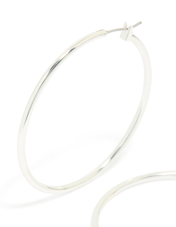 Silver Plated Large Thin Hoop Earrings