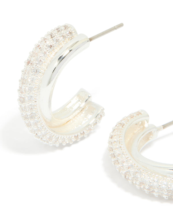 Silver Plated Cubic Zirconia Hoop Earrings