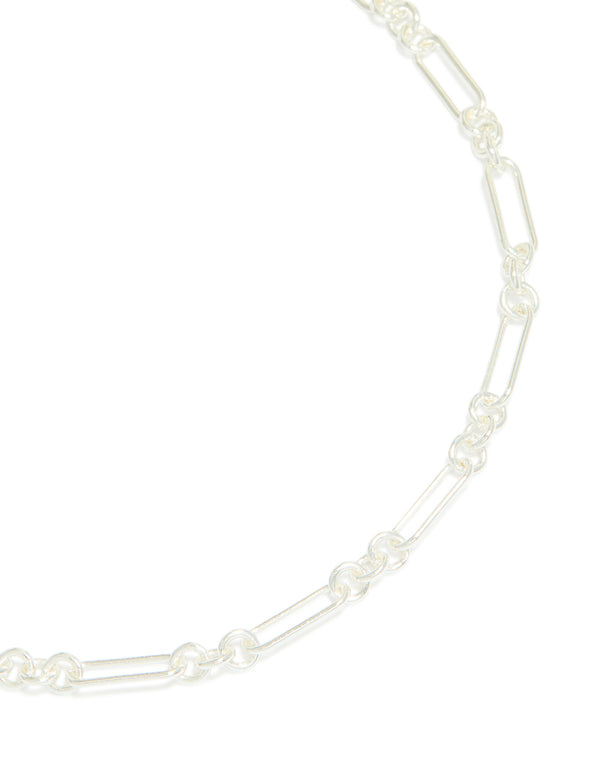 Silver Plated Long Figaro Chain Necklace