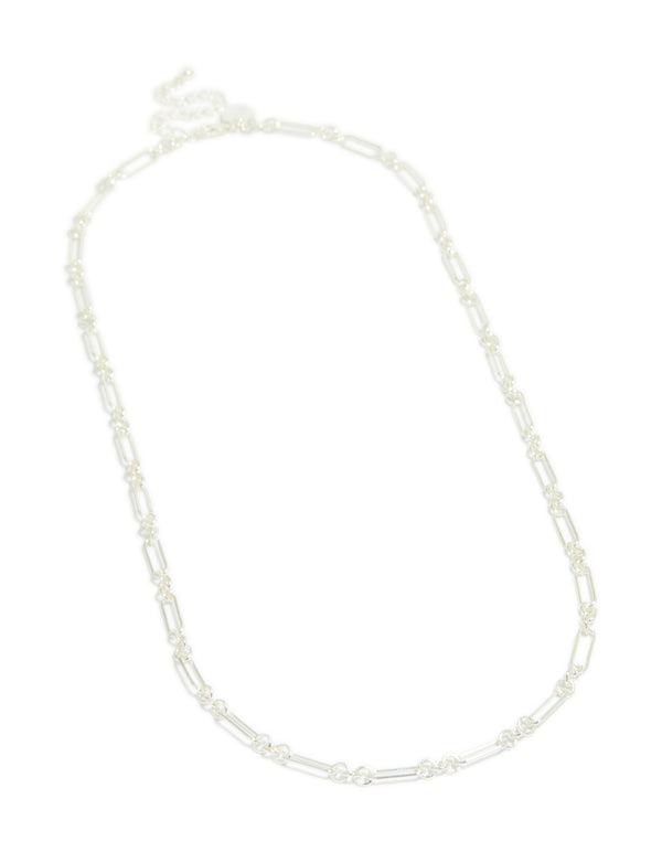 Silver Plated Long Figaro Chain Necklace