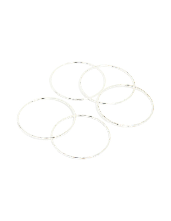 Showcasing silver plated textured bangles in a 5-pack set front view