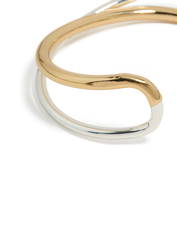 Mixed Metal Plated Open Crossover Wrist Cuff