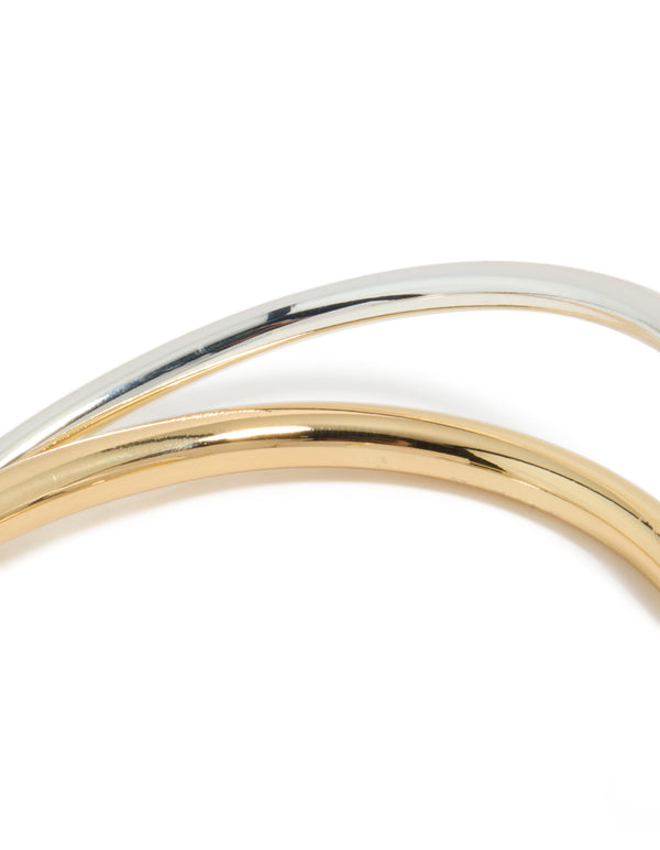 Mixed Metal Plated Open Crossover Wrist Cuff