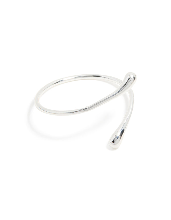 Featuring a silver plated curved wrap hinged bangle with polished finish front view
