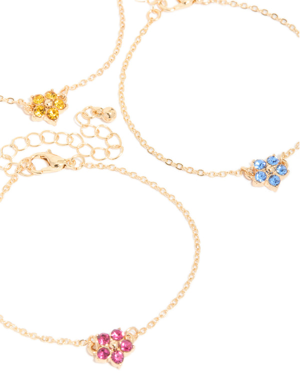 Gold Diamante Flower Bracelets 3-Pack