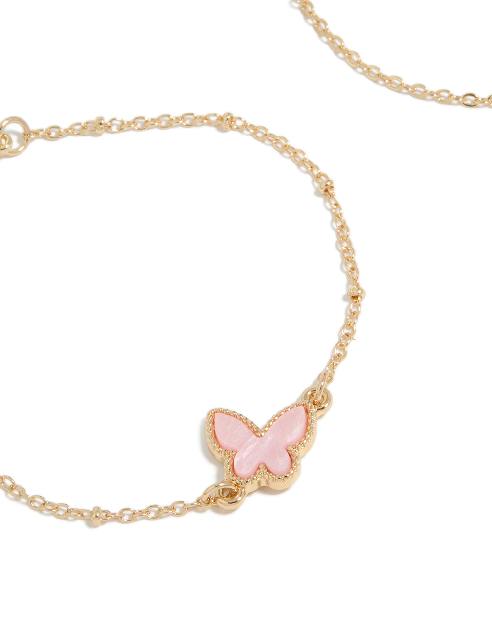 Featuring diamante and butterfly bracelets in gold 2-pack in close up view