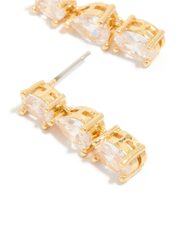 Gold Plated Mixed Cubic Zirconia Medium Drop Earrings