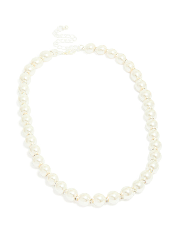 Silver Plated Diamante & Pearl Necklace