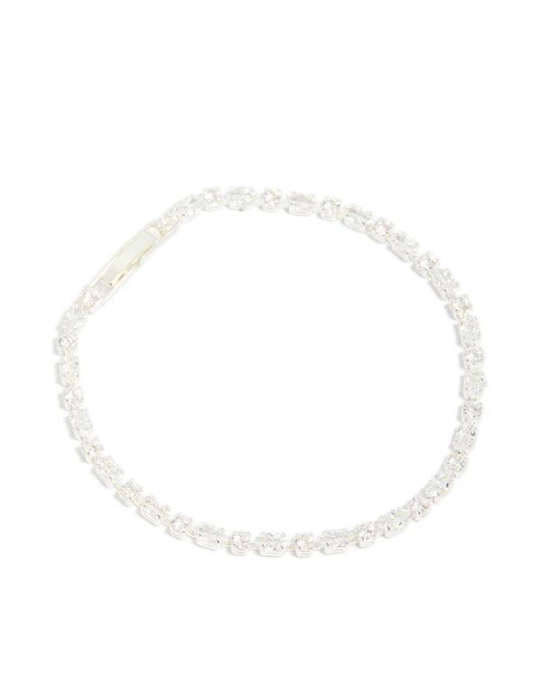 Silver Plated Cubic Zirconia Dainty Oval Tennis Bracelet